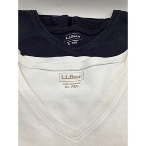 Two L.L. Bean V Neck Shirts/Blouses Womens XL Black/White 100% Cotton